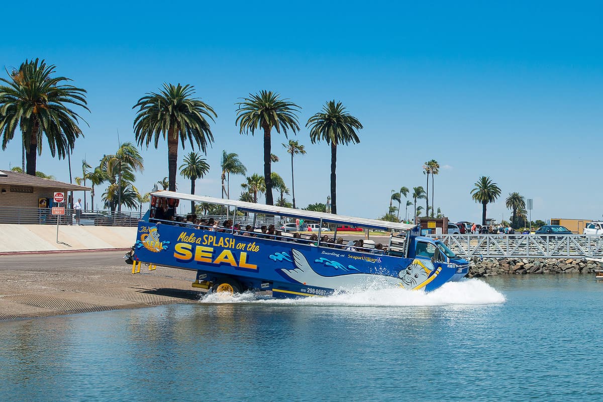 San Diego SEAL Tours amphibious vessel entering the water