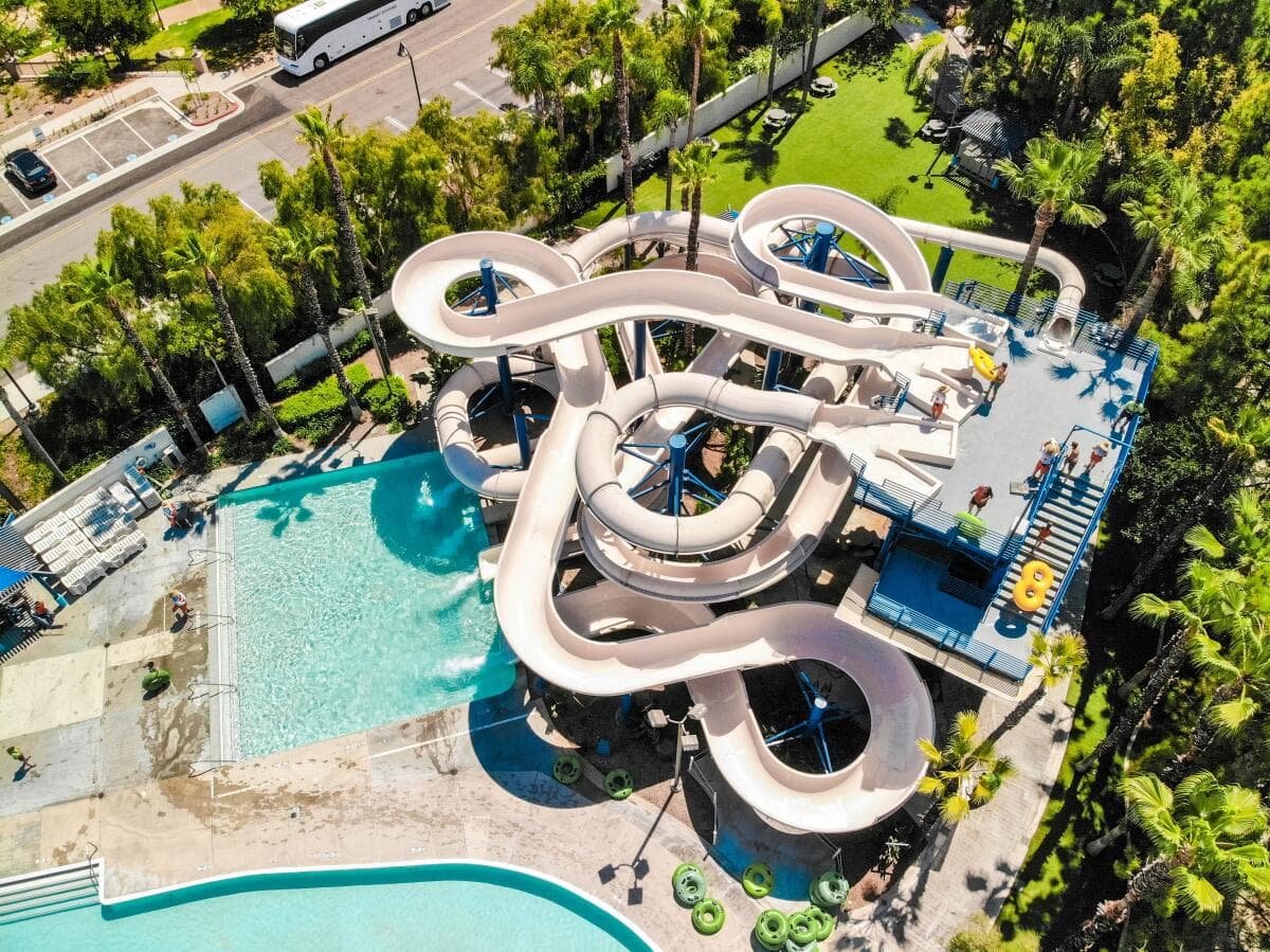 Aerial view of The Wave Water Park slides